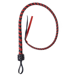 Батіг з рукояттю, натуральна шкіра, колір чорно-червоний, довжина - 120 см - фото