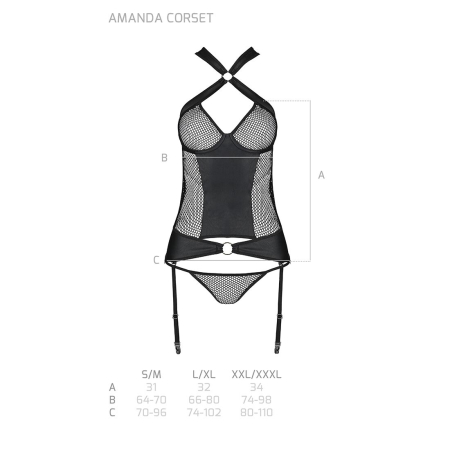 Сітчастий комплект корсет з халтером, зйомні підв'язки та трусики Passion AMANDA CORSET L/XL, black - фото №7