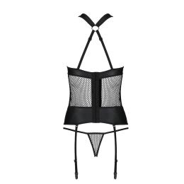 Сітчастий комплект корсет з халтером, зйомні підв'язки та трусики Passion AMANDA CORSET L/XL, black - - фото №6