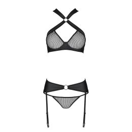 Сітчастий набір, бюстгальтер з халтером, трусики та пояс для панчох AMANDA SET XXL/XXXL, black - - фото №5