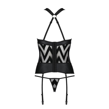 Сітчастий комплект з візерунком Passion HIMA CORSET L/XL black корсет з халтером, підв'язки, трусики - фото №6