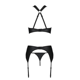 Сітчастий набір з візерунком, бюстгальтер, трусики, пояс для панчіх Passion HIMA SET S/M black - - фото №4