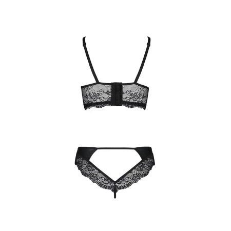 Комплект з еко-шкіри та мережива Passion LOONA SET L/XL, black, бра і трусики - фото №6