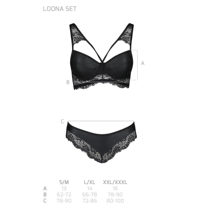 Комплект з еко-шкіри та мережива Passion LOONA SET S/M, black, бра і трусики - фото №7