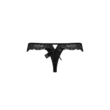 Мереживні трусики-танга з атласним бантиком Passion NAJA THONG XXL/XXXL, black - фото №6