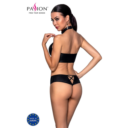 Комплект з еко-шкіри Passion NANACY BIKINI L/XL, black, бра та трусики з імітацією шнурівки - фото №2