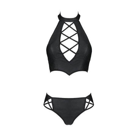 Комплект з еко-шкіри Passion NANACY BIKINI L/XL, black, бра та трусики з імітацією шнурівки - фото №5