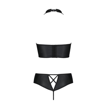 Комплект з еко-шкіри Passion NANCY BIKINI S/M, black, бра та трусики з імітацією шнурівки - фото №6