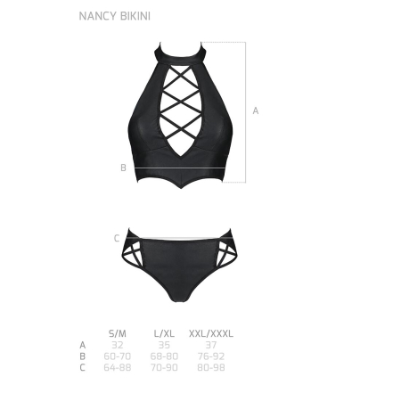Комплект з еко-шкіри Passion NANCY BIKINI S/M, black, бра та трусики з імітацією шнурівки - фото №7