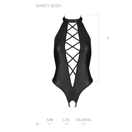 Боді з еко-шкіри з імітацією шнурівки та відкритим доступом Passion NANCY BODY L/XL, black - фото №5