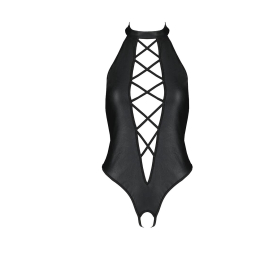 Боді з еко-шкіри з імітацією шнурівки та відкритим доступом Passion NANCY BODY L/XL, black - №3