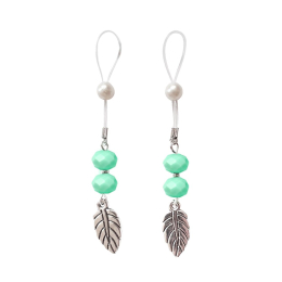 Прикраси з намистинами та листочком для сосків Art of Sex – Nipple Jewelry Leaf, м’ятні - фото