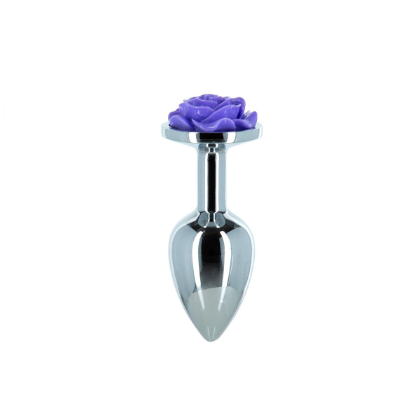 Металева анальна пробка Lux Active з трояндою - Rose Anal Plug - Purple, віброкуля в подарунок - фото
