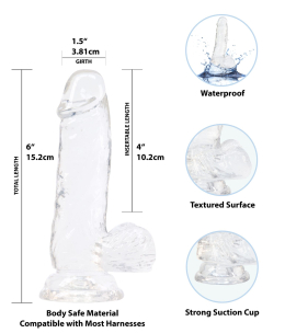 Прозорий фалоімітатор на присосці ADDICTION — Clear Dildo with Balls 6?, віброкуля в подарунок - - фото №2