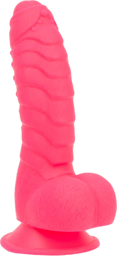 Ребристий фалоімітатор на присосці ADDICTION — Tom 7? Dildo With Balls — Pink, віброкуля в подарунок - фото №3