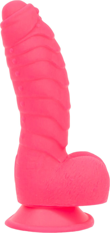 Ребристий фалоімітатор на присосці ADDICTION — Tom 7? Dildo With Balls — Pink, віброкуля в подарунок - фото