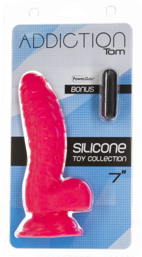 Ребристий фалоімітатор на присосці ADDICTION — Tom 7? Dildo With Balls — Pink, віброкуля в подарунок - фото №6