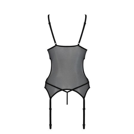 Корсет із підв’язками та ажурним ліфом Passion CHRISTA CORSET L/XL, black, стрінги в комплекті - фото №6