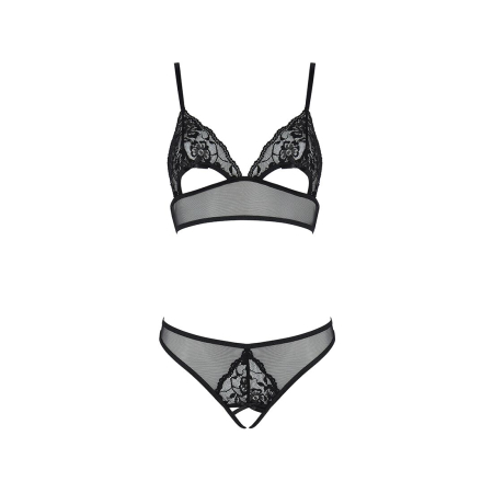 Комплект із бралету з ажурним ліфом та відкритими трусиками Passion CHRISTA SET Open Bra L/XL black - фото №3