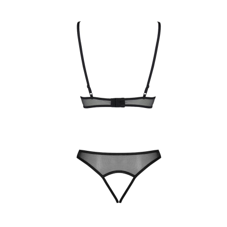 Комплект із бралету з ажурним ліфом та відкритими трусиками Passion CHRISTA SET Open Bra L/XL black - фото №4