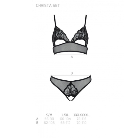 Комплект із бралету з ажурним ліфом та відкритими трусиками Passion CHRISTA SET Open Bra L/XL black - фото №5