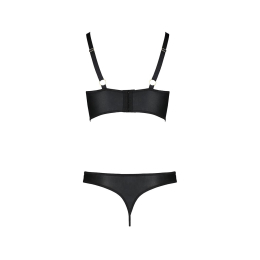 Комплект з екошкіри з люверсами та ремінцями Passion MALWIA BIKINI S/M, black, бра та трусики - - фото №4