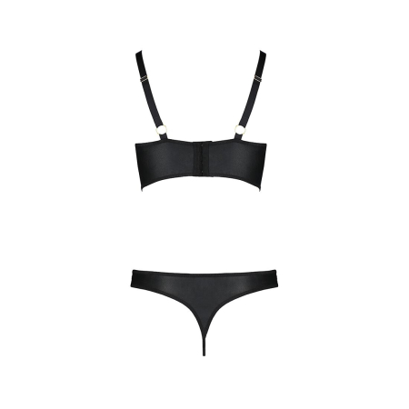 Комплект з екошкіри з люверсами та ремінцями Passion MALWIA BIKINI XXL/XXXL, black, бра та трусики - фото №4