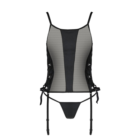 Сітчастий корсет з люверсами та знімними пажами Passion MALWIA CORSET L/XL black, екошкіра, стрінги - фото №5