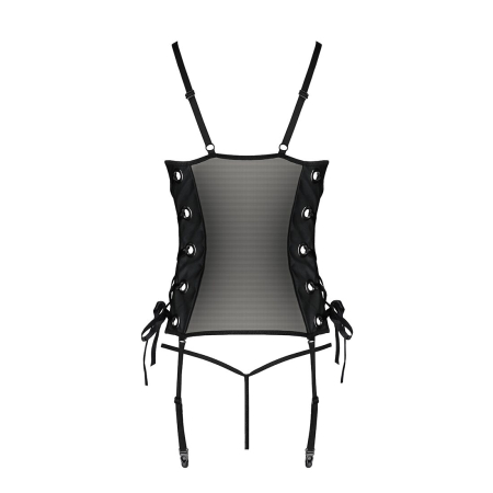 Сітчастий корсет з люверсами та знімними пажами Passion MALWIA CORSET L/XL black, екошкіра, стрінги - фото №6