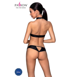 Комплект відкритий топ та трусики з екошкіри з люверсами Passion MALWIA SET with Open Bra L/XL black - - фото №2