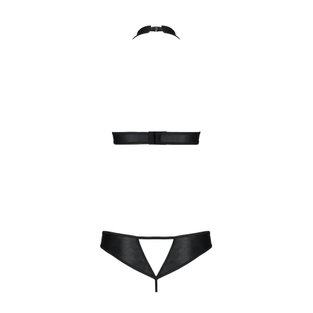 Комплект, відкритий топ та трусики з екошкіри з люверсами Passion MALWIA SET with Open Bra S/M black - фото №4