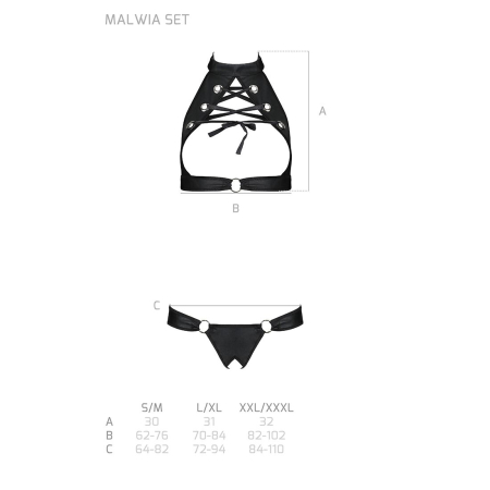 Комплект відкритий топ та трусики з екошкіри з люверсами Passion MALWIA SET OpenBra XXL/XXXL, black - фото №5