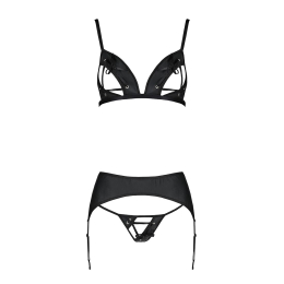 Комплект з екошкіри Passion MILEY SET L/XL, black, трусики, бюстгальтер, пояс для панчіх - - фото №3