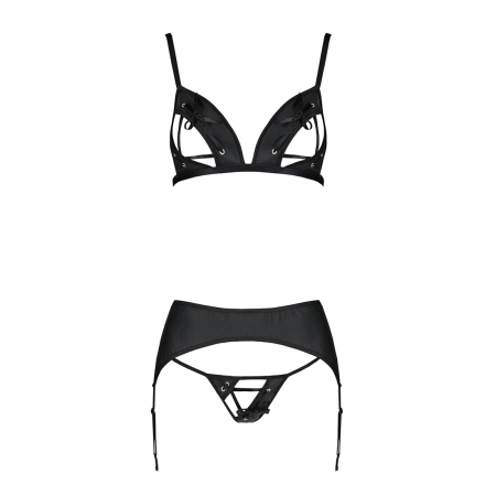 Комплект з екошкіри Passion MILEY SET L/XL, black, трусики, бюстгальтер, пояс для панчіх - фото №3