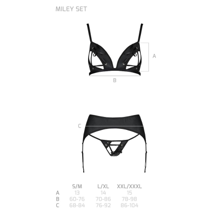 Комплект з екошкіри Passion MILEY SET L/XL, black, трусики, бюстгальтер, пояс для панчіх - фото №5