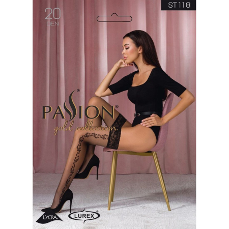 Панчохи Passion ST118 5 black, на ажурній силіконовій резинці, з бічним вертикальним малюнком - фото №3