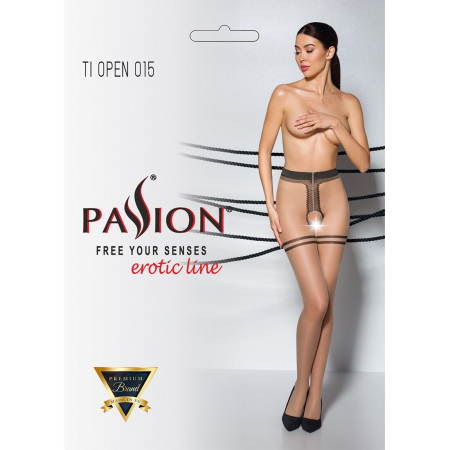 Тілесні колготки з доступом, контрастна подвійна резинка Passion TIOPEN 015 1/2 (20 den) beige - фото №5