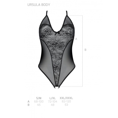 Боді з ажурним декором та відкритим кроком Passion URSULA BODY S/M, black - фото №5