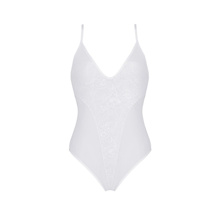 Боді з ажурним декором та відкритим кроком Passion URSULA BODY L/XL, white - фото №3
