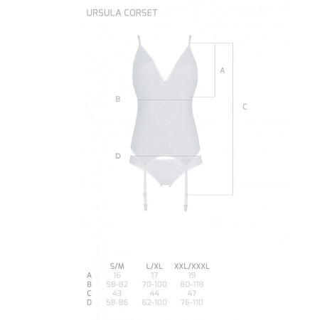 Корсет із пажами, трусики з ажурним декором та відкритим кроком Passion URSULA CORSET L/XL, white - фото №5