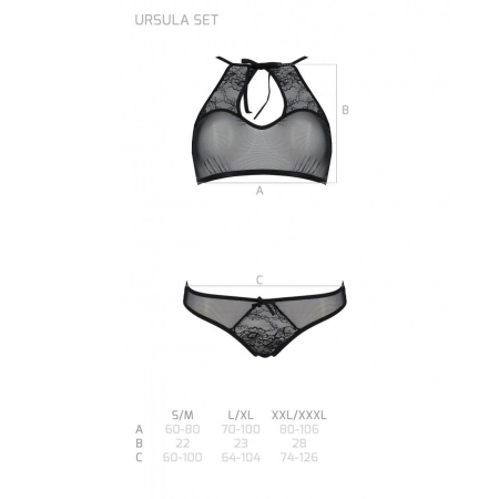 Комплект: бра, трусики з ажурним декором та відкритим кроком Passion URSULA SET XXL/XXXL, black - фото №5