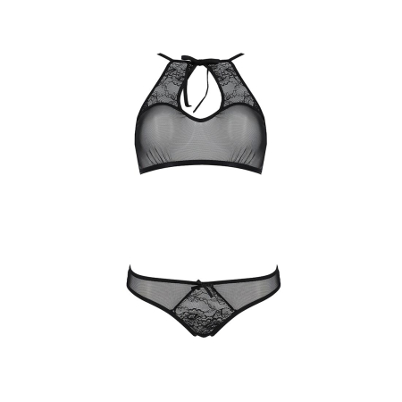 Комплект: бра, трусики з ажурним декором та відкритим кроком Passion URSULA SET XXL/XXXL, black - фото №3