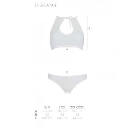 Комплект із бра, трусиків з ажурним декором та відкритим кроком Passion URSULA SET XXL/XXXL, white - фото №5