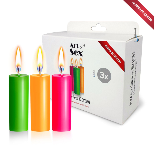 Набір воскових свічок Art of Sex size S 10 см (3 шт), низькотемпературні, люмінісцентні - фото