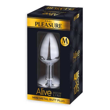 Металева анальна пробка з кристалом Alive Mini Metal Butt Plug White M - фото №2
