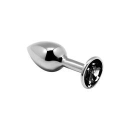Металева анальна пробка з кристалом Alive Mini Metal Butt Plug Black S - фото