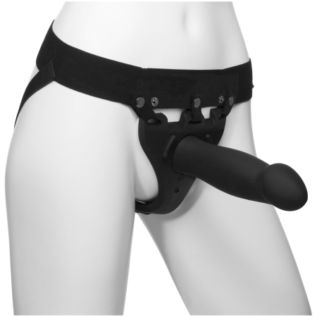 Страпон унісекс Doc Johnson Body Extensions – Be Risque, вібрація, пульт керування, порожня насадка - фото