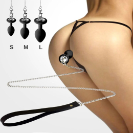 Силіконова анальна пробка Art of Sex Metal Anal Plug with Leash size S з повідцем Black - - фото №3