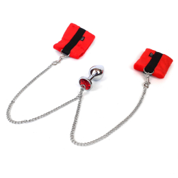 Наручники з металевою анальною пробкою Art of Sex Handcuffs with Metal Anal Plug size M Red - - фото №3
