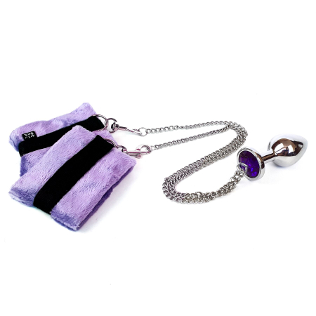 Наручники з металевою анальною пробкою Art of Sex Handcuffs with Metal Anal Plug size M Purple - фото №2